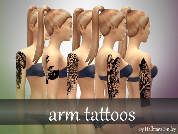 Sims 4 — Arm tattoos by HalbtagsSmiley — 5 black and white arm tattoos.