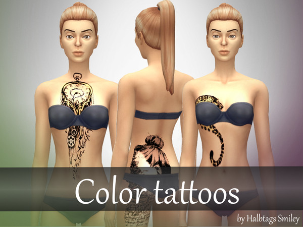 Sims 4 — Touch of color tattoos by HalbtagsSmiley — 3 colorful tattoos.