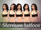 Sims 4 — Sternum tattoos by HalbtagsSmiley — 5 unique black and white sternum tattoos. You can't really see them in the
