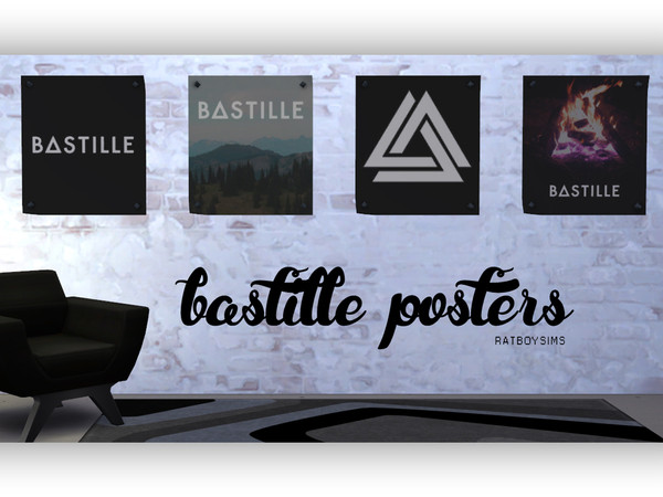 Sims 4 — Bastille Posters by ratboysims — Base game edit, 4 different poster designs for the band Bastille. 