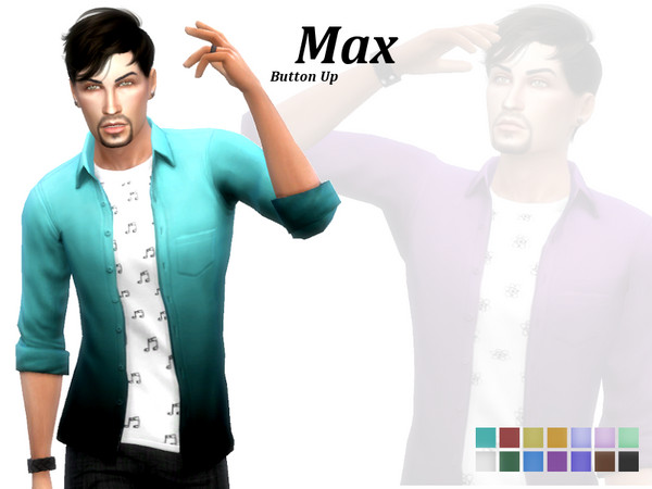 Sims 4 — Max Button Up by SuperNerdyLove2 — A a colored with black gradient button up top and a white T-shirt with black