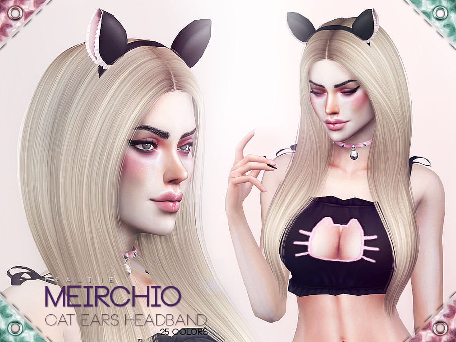 Sims 4 - Meirchio Cat Ears Headband by Pralinesims - Headband with frilly e...