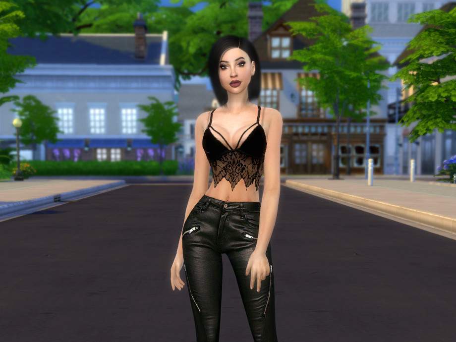 The Sims Resource - Black Lace Bra Crop Top