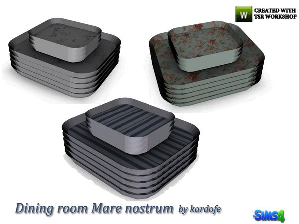 Sims 4 — kardofe_Dining room Mare nostrum_Dishes by kardofe — Dishes stacked in three color options 