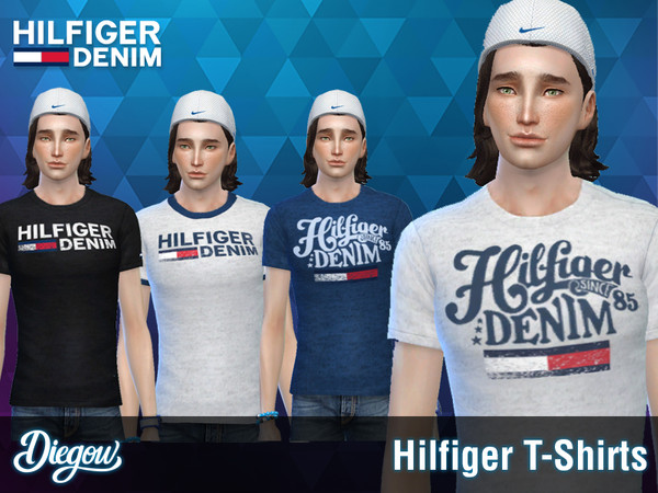 Sims 4 — Hilfiger Denim T-Shirts by Di3g0w — Hilfiger Denim T-Shirts * Teen to Elder * Male only * 4 Designs You just