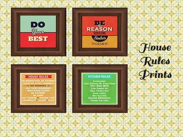 Sims 4 — House Rules Prints by Rosannep — Recolor of a base game painting