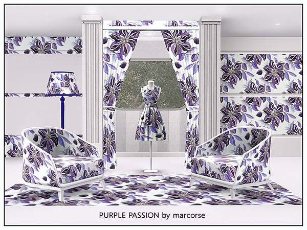 Sims 3 — Purple Passion_marcorse by marcorse — Fabric patytern - beautiful purple passionfruit flower on white.