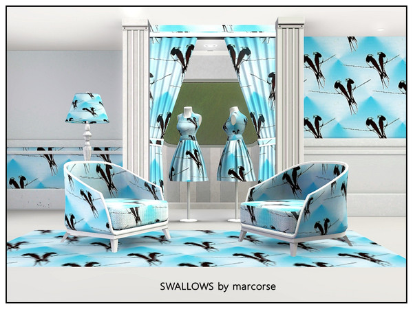 Sims 3 — Swallows_marcorse by marcorse — Themed pattern - a pair of swallows resting on a powerline.