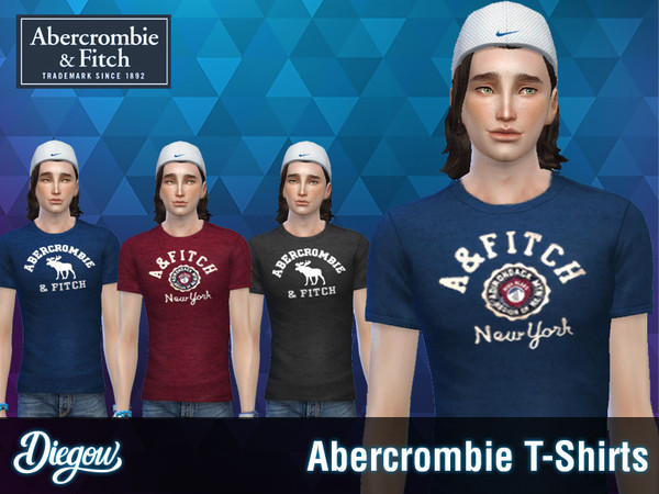 Sims 4 — Abercrombie T-Shirts by Di3g0w — Abercrombie and Fitch T-shirts for your males. * Teen to Elder * 4 recolors You