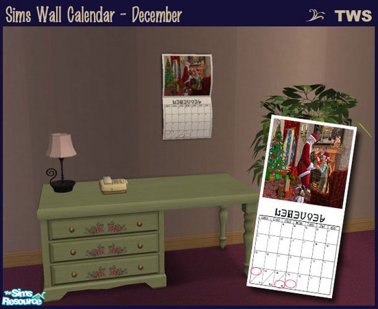 Sims 2 — Wall Calendar - December by wildstar24 — Folding wall calendar for December. Picture features Santa Claus