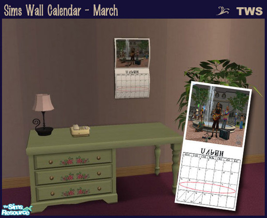 Sims 2 — Wall Calendar - March by wildstar24 — Folding wall calendar for March. Picture features Sims jamming during