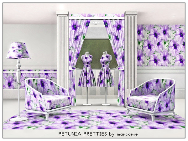 Sims 3 — Petunia Pretties_marcorse by marcorse — Fabric pattern: lilac pink petunias with purple throats amongst white