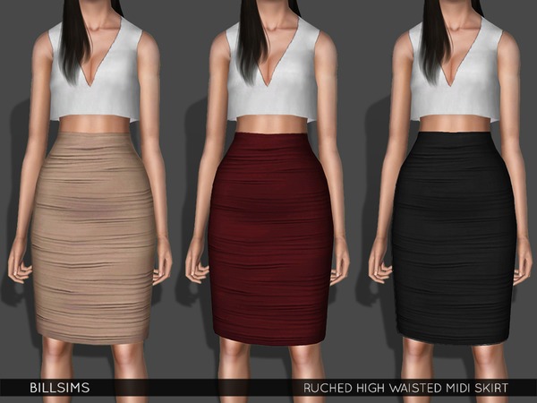 The Sims Resource - Ruched High Waisted Midi Skirt