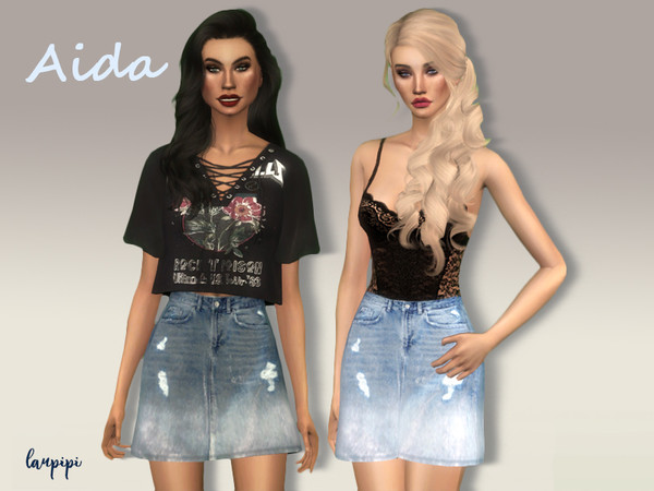 Sims 4 — Aida by laupipi2 — New denim skirt. -3 Colours Avaliable -New Mesh. All LODS -If you recolour it, please don't