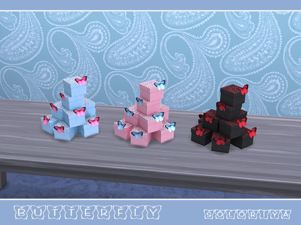 Sims 4 — Butterflies Gift Boxes by soloriya — Small gift boxes with butterflies in one mesh. Part of Butterflies set. 3