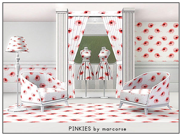 Sims 3 — Pinkies_marcorse by marcorse — Fabric pattern: dark centred, pink 'mum flowers on white