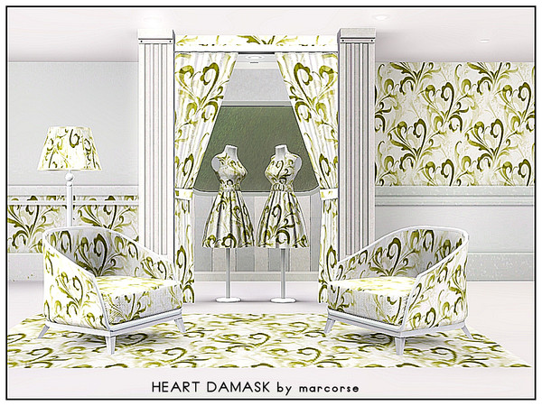 Sims 3 — Heart Damask_marcorse by marcorse — Fabric pattern: damask heart design in khaki shades