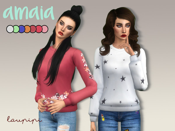 Sims 4 — Amaia by laupipi2 — New sweater with stars and flowers -7 colours each design