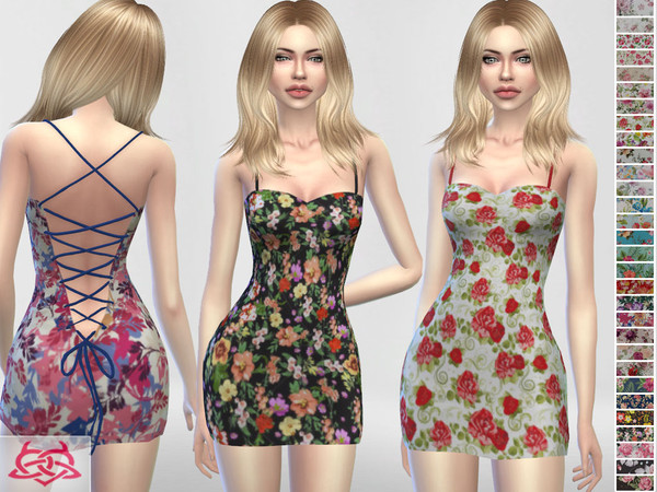 Sims 4 — Mini dress 3 RECOLOR 2 (Needs mesh) by Colores_Urbanos — 30 recolors floral Need mesh, look at recommended. Your