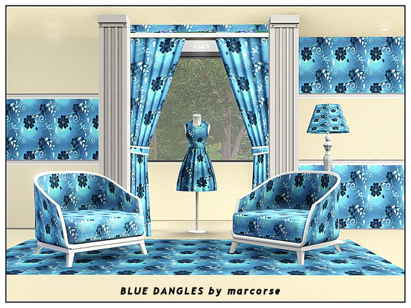 Sims 3 — Blue Dangles_marcorse by marcorse — Fabric pattern - blue floral with hanging sprays in deeper blue and white.