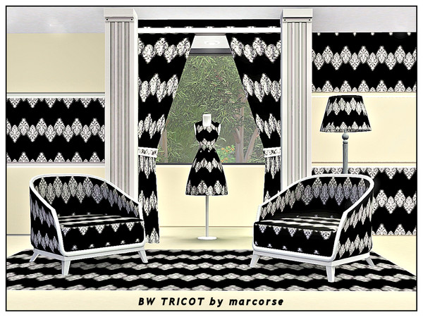 Sims 3 — BW Picot_marcorse by marcorse — Fabric pattern: black and white picot edging on black.