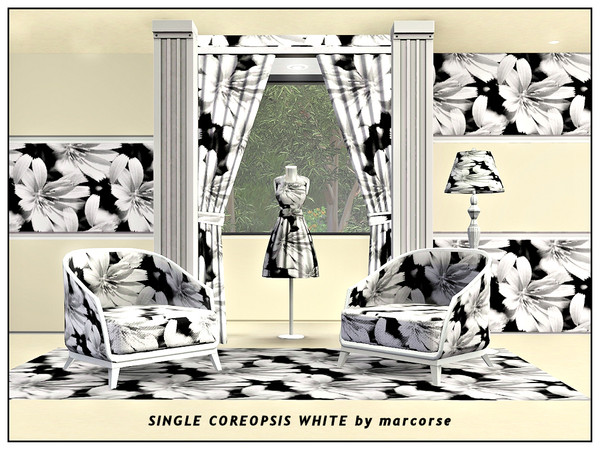 Sims 3 — Single Coreopsis White_marcorse by marcorse — Themed pattern: striking single white coreopsis flowers on black