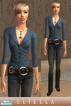 Sims 2 — Casual Ruched Outfits - jeans (blue) by lliella — These trendy side-ruched tops looks great for office wear