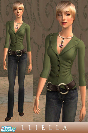 Sims 2 — Casual Ruched Outfits - jeans (green) by lliella — These trendy side-ruched tops looks great for office wear