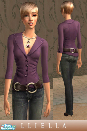 Sims 2 — Casual Ruched Outfits - jeans (violet) by lliella — These trendy side-ruched tops looks great for office wear