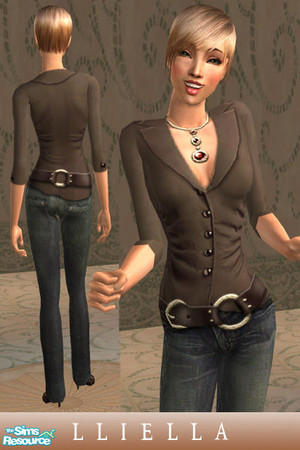 Sims 2 — Casual Ruched Outfits - jeans (brown) by lliella — These trendy side-ruched tops looks great for office wear