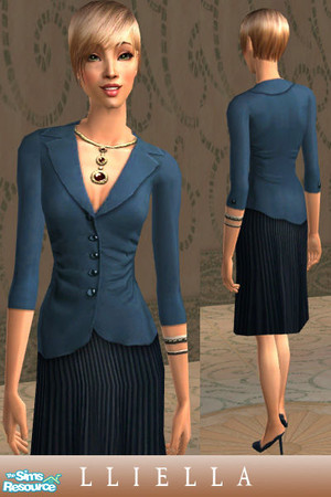 Sims 2 — Casual Ruched Outfits - skirt (blue) by lliella — These trendy side-ruched tops looks great for office wear