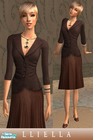 Sims 2 — Casual Ruched Outfits - skirt (brown) by lliella — These trendy side-ruched tops looks great for office wear