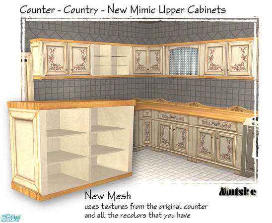 Sims 2 — Country Upper Cabinets - No Doors by Mutske — ** Updated Better Texturing, Less Poly ** New meshes, No doors