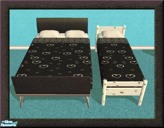 Sims 2 — TC30 - White Hearts - Bedding by jeni — Bedding in black with white hearts. 