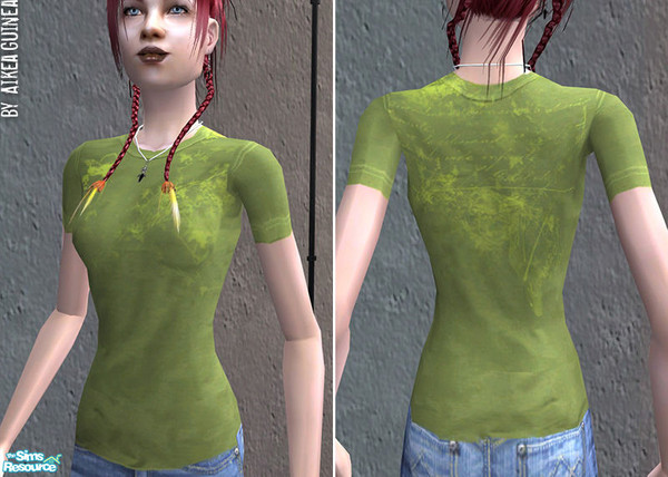 Sims 2 — Graphic T-shirt for Teen Females - Green by aikea_guinea — Graphic T-shirt for teen females. Long alpha allows