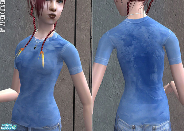 Sims 2 — Graphic T-shirt for Teen Females  - Blue by aikea_guinea — Graphic T-shirt for teen females. Long alpha allows