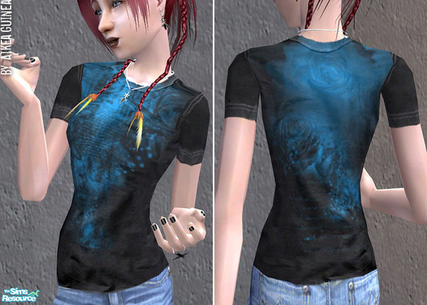 Sims 2 — Graphic T-shirt for Teen Females - Black by aikea_guinea — Graphic T-Shirt for teen females. Long alpha allows