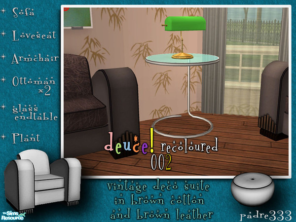 Sims 2 — Vintage Deco - Chrome/Glass Endtable by Padre — Deuce! in vintage brown leather backing and seats with a hard