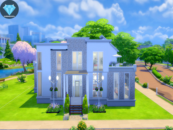 Sims 4 — Flower House by prismqueen — It is a two-story house with a small flower garden at the backyard. There is a