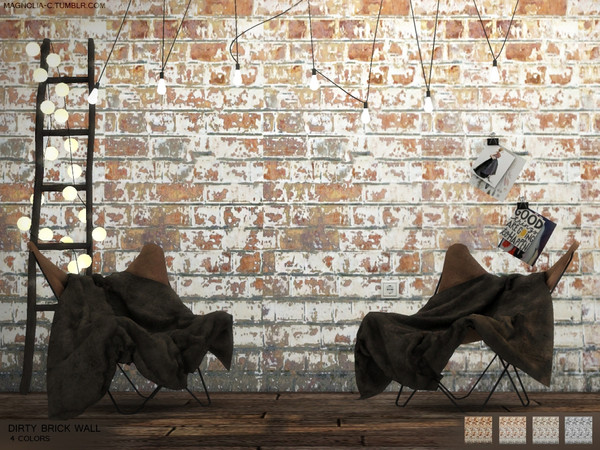 Sims 4 — Dirty Brick Wall by magnolia-c — A stylish brick wall for your sims' house :D 4 colors Enjoy! 