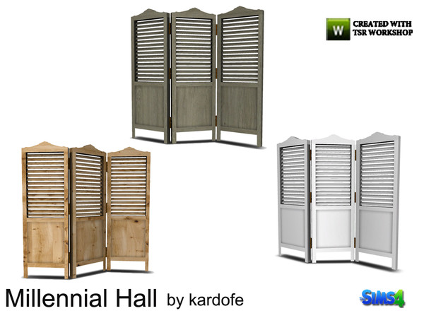 Sims 4 — kardofe_Millennial Hall_Screen by kardofe — Screen with wooden slats, in three different colors, ideal to
