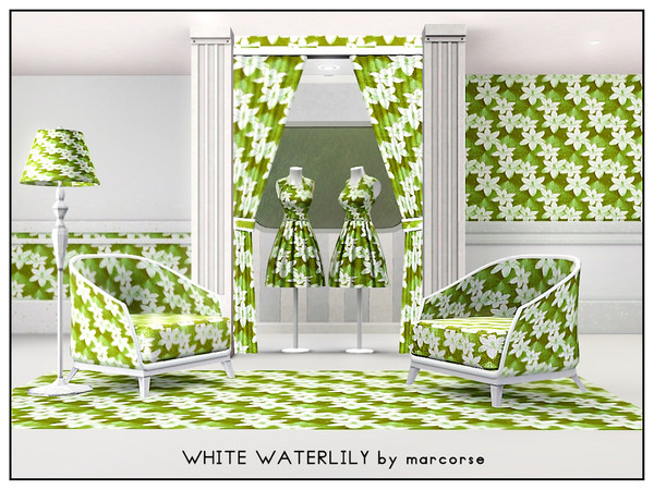 Sims 3 — White Waterlily_marcorse by marcorse — Themed pattern: single white waterlilies on green