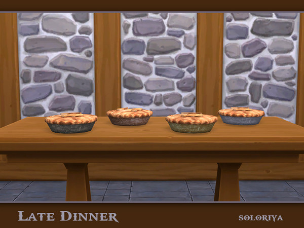 Sims 4 — Late Dinner Fish Pie by soloriya — Pie with two small fishes. Part of Late Dinner set. 4 color variations.
