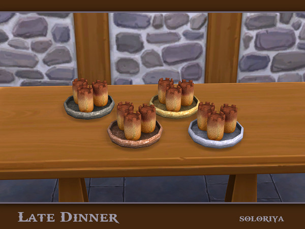 Sims 4 — Late Dinner Baked Towers by soloriya — Three baked towers on a plate. Part of Late Dinner set. 4 color