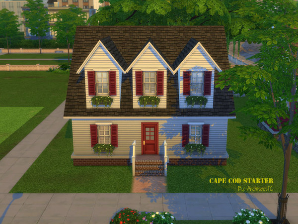 Sims 4 — Cape Cod Starter by ArchitectTC — Decent sized 3 bedroom 2 bath Cape Cod style starter home. Fully furnished.