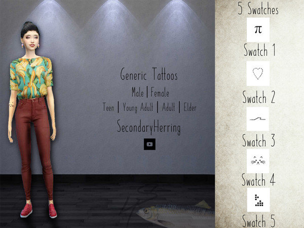 Sims 4 — Secondary Herring | Generic Tattoos by SecondaryHerring — Hello All! I made some generic tattoos, these are