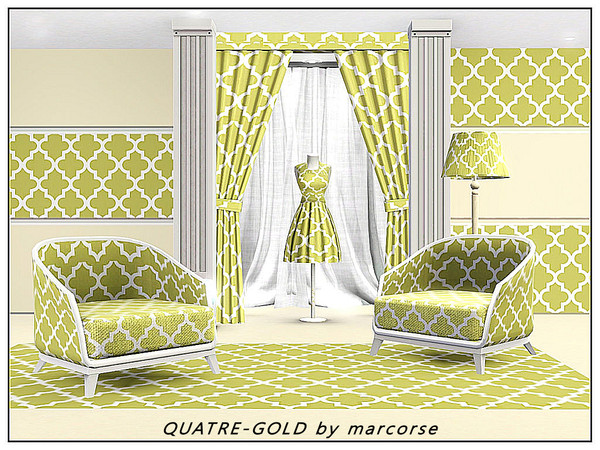 Sims 3 — Quatre_Gold_marcorse by marcorse — Geometric pattern: quatrefoil design in dull gold and white