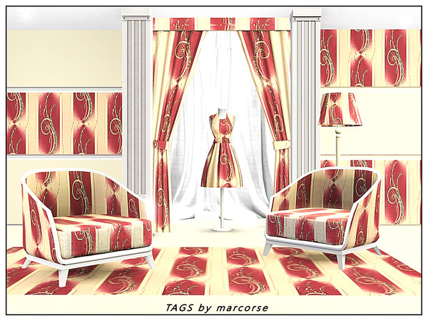 Sims 3 — Tags_marcorse by marcorse — Abstract pattern: gift tags in a vertical, striped design in wine red and yellow