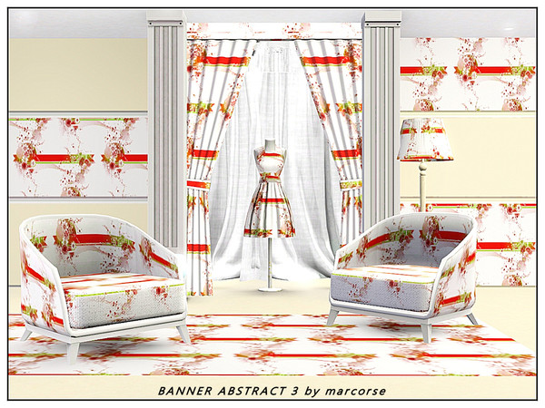 Sims 3 — Banner Abstract 3_marcorse by marcorse — Abstract pattern: red and green banner with cascading floral elements