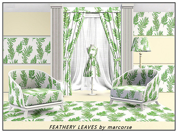 Sims 3 — Feathery Leaves_marcorse by marcorse — Themed pattern: fern and asparagus leaves in green on white